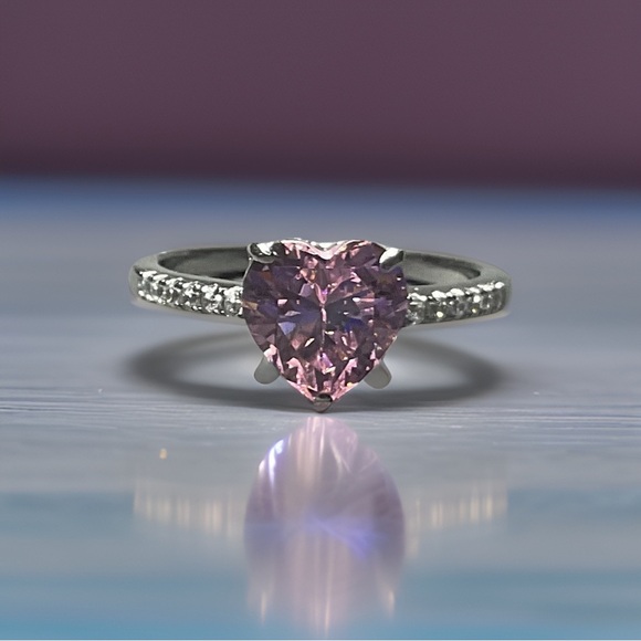Heart Pink Lab Diamond Promise Ring - Picture 4 of 5
